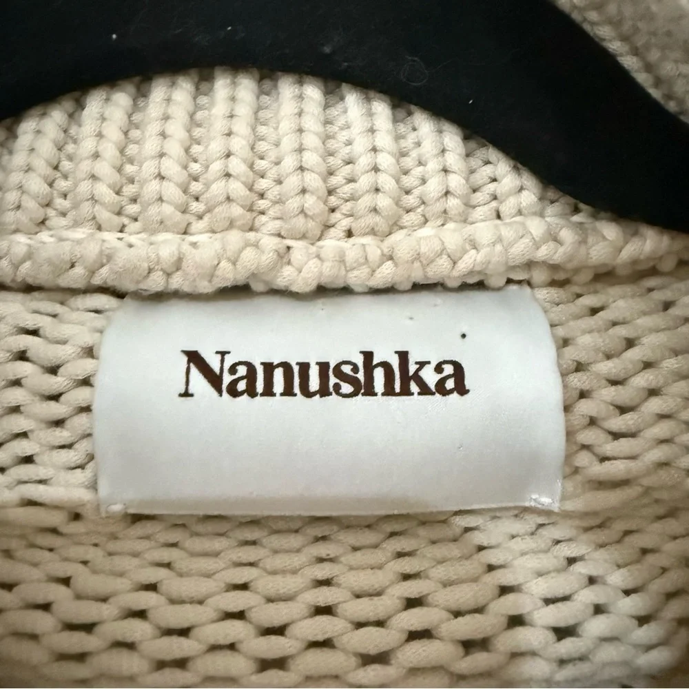 Nanushka Sweater Eria Cropped Cable Knit Quarter Zip in Crème Beige